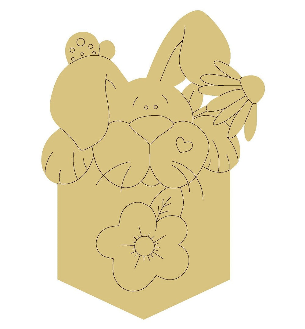 Design By Line Pocket MDF Cutout Bunny With Flower And Heart - Unfinished For DIY