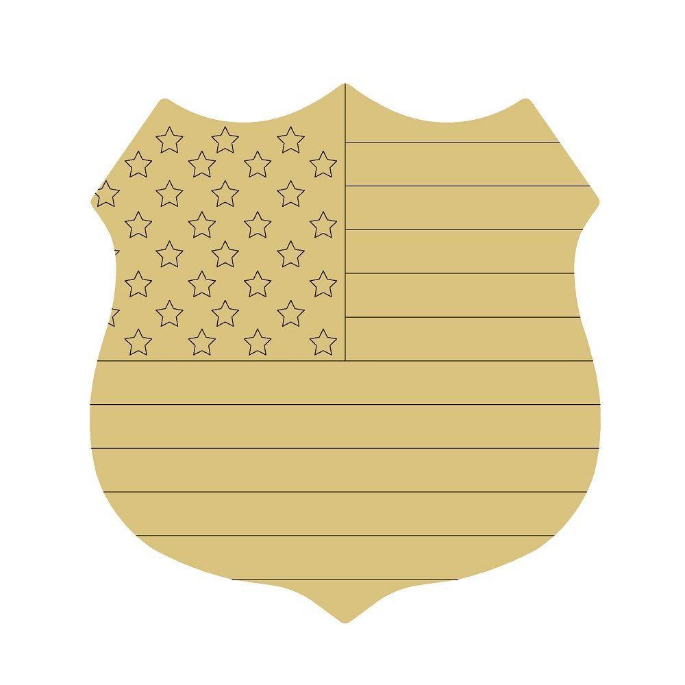 Design By Line Police Badge MDF Cutout Stars And Stripes - Unfinished For DIY