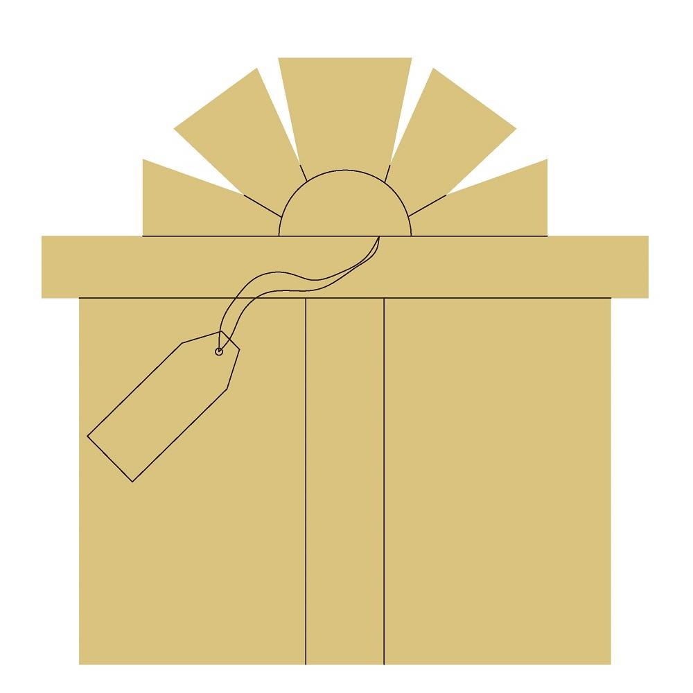 Design By Line Gift Box MDF Cutout Bow With Tag - Unfinished For DIY