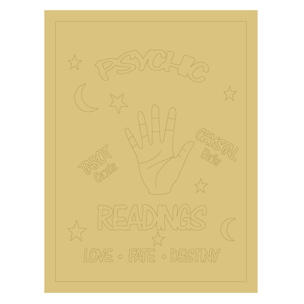 Design By Line Rectangle MDF Cutout Psychic Readings Hand Tarot Cards Crystal Balls Love Fate Destiny - Unfinished For DIY