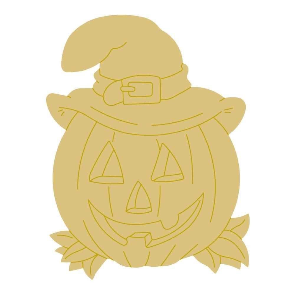 Design By Line Pumpkin With Witch Hat MDF Cutout Jack-O-Lantern With Leaves - Unfinished For DIY