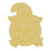 Design By Line Pumpkin With Witch Hat MDF Cutout Jack-O-Lantern With Leaves - Unfinished For DIY