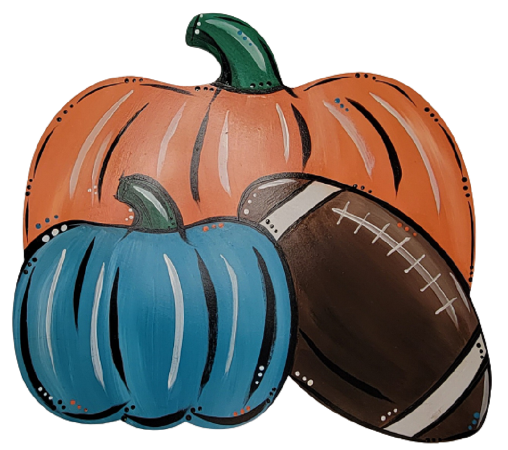 Design By Line Two Pumpkin MDF Cutout With Football - Unfinished For DIY