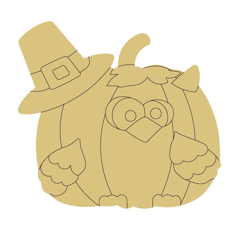 Design By Line Pumpkin MDF Cutout Pumpkin With Pilgrim Hat - Unfinished For DIY