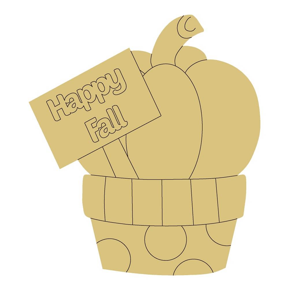 Design By Line Pumpkin In a Barrel MDF Cutout Happy Fall Sign - Unfinished For DIY