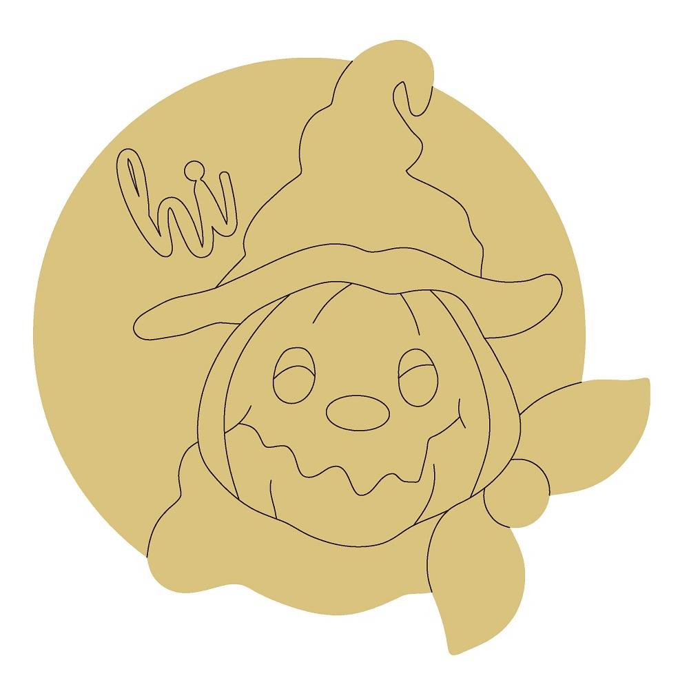 Design By Line Round Pumpkin MDF Cutout Halloween Hi With Witch Hat - Unfinished For DIY