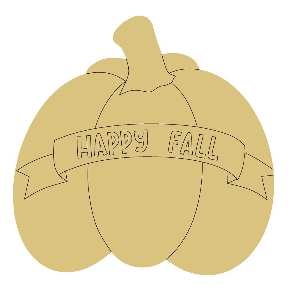 Design By Line Pumpkin MDF Cutout Happy Fall Ribbon - Unfinished For DIY