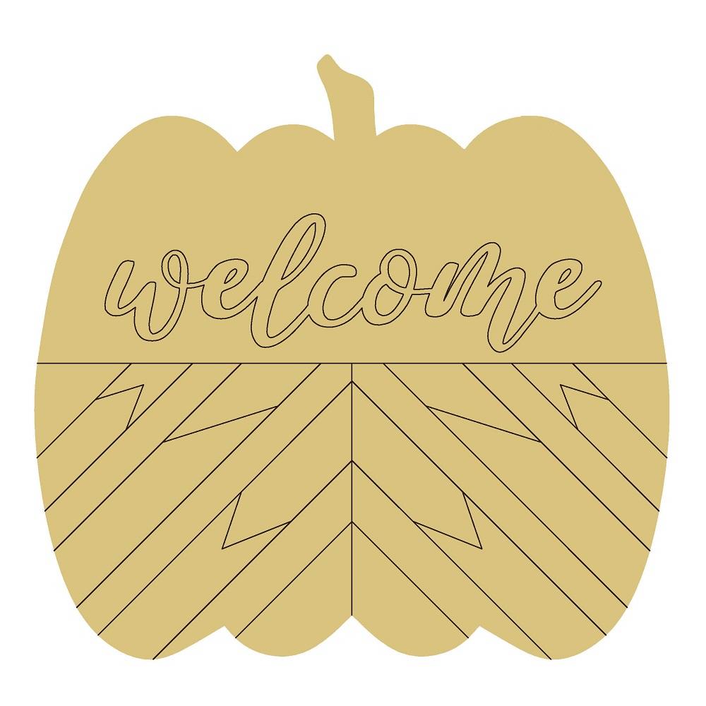 Design By Line Pumpkin MDF Cutout Welcome Sign With Chevron Pattern - Unfinished For DIY