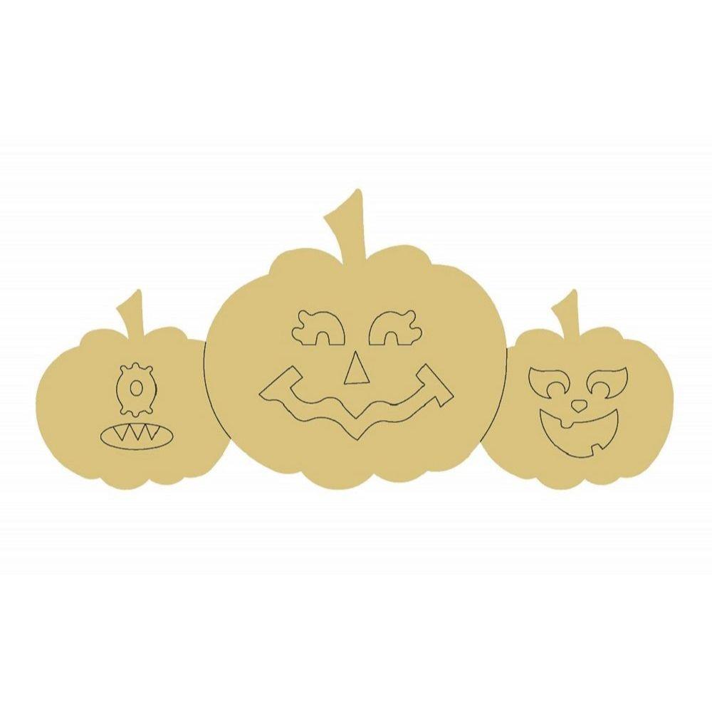 Design By Line Pumpkin Trio MDF Cutout Etched Faces - Unfinished For DIY