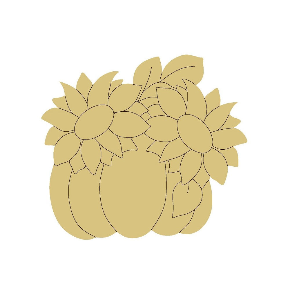 Design By Line Pumpkin MDF Cutout With Two Sunflowers - Unfinished For DIY
