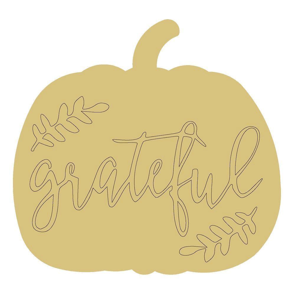Design By Line Pumpkin MDF Cutout Grateful Script - Unfinished For DIY