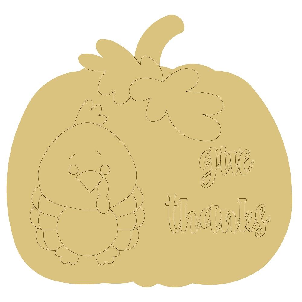Design By Line Pumpkin MDF Cutout Give Thanks With Turkey - Unfinished For DIY