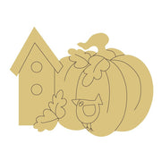 Design By Line Pumpkin MDF Cutout Bird House With Leaves - Unfinished For DIY