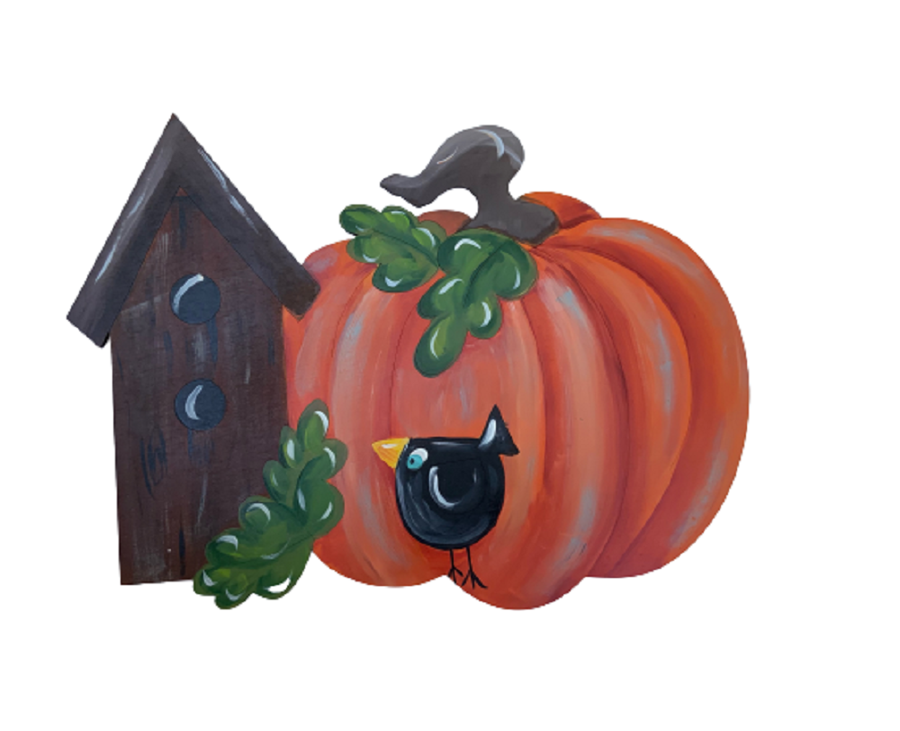 Design By Line Pumpkin MDF Cutout Bird House With Leaves - Unfinished For DIY