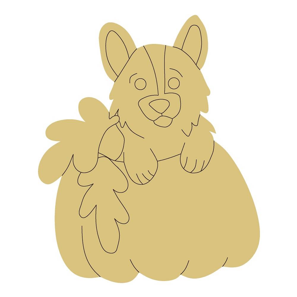 Design By Line MDF Cutout Corgi On Pumpkin - Unfinished For DIY