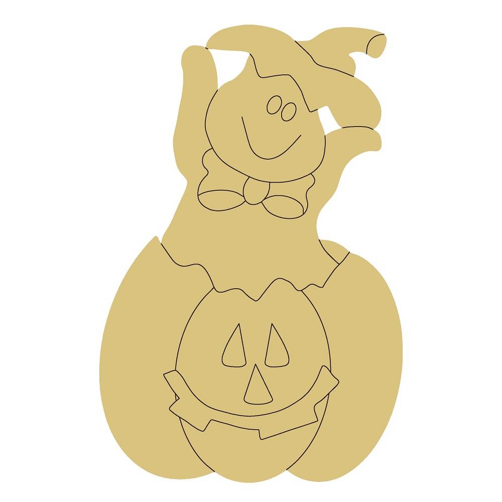 Design By Line Pumpkin With Ghost MDF Cutout Halloween Decor - Unfinished For DIY