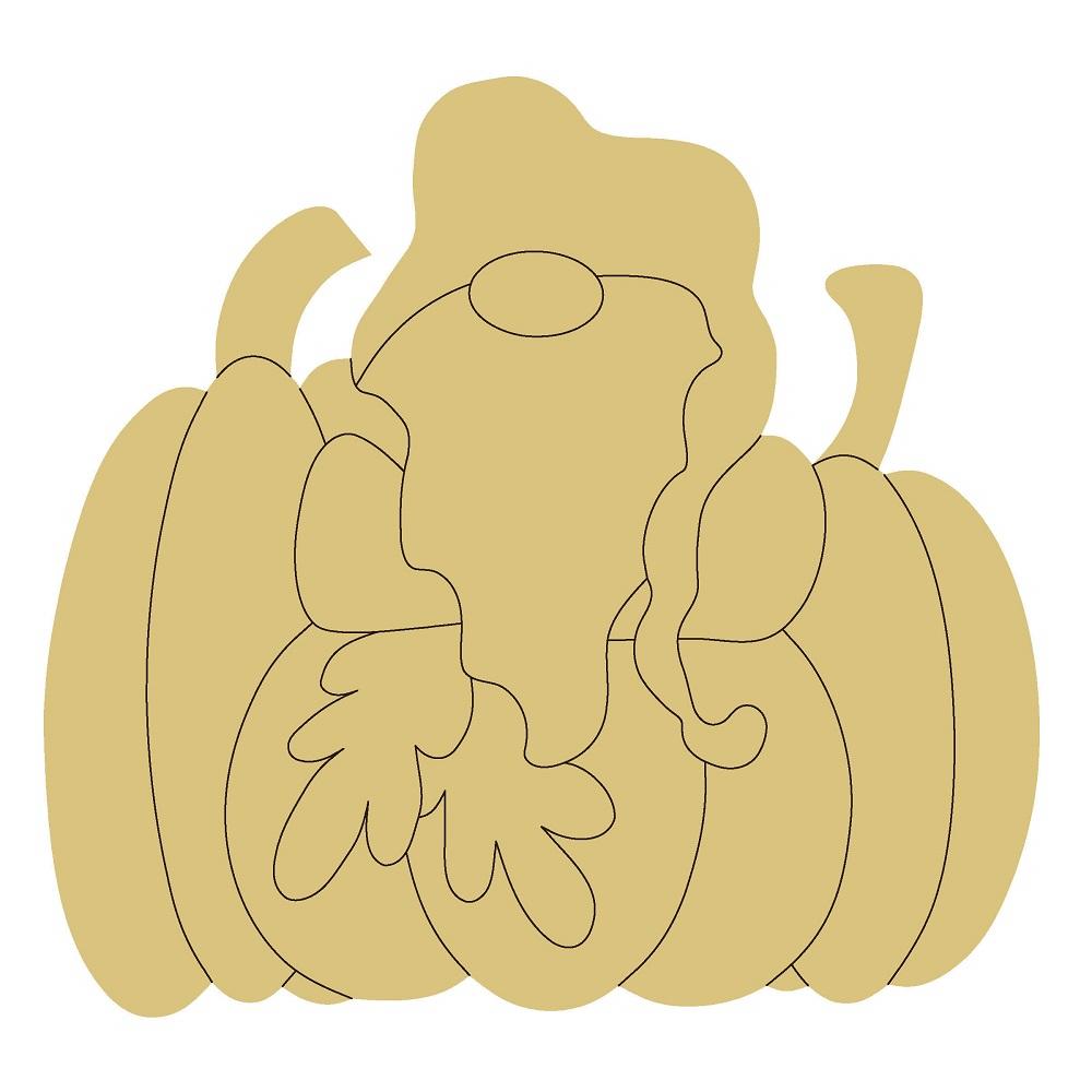 Design By Line Pumpkin MDF Cutout Pumpkin With Gnome - Unfinished For DIY