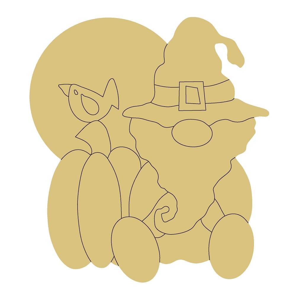 Design By Line Pumpkin MDF Cutout Gnome Sitting Next to Pumpkin - Unfinished For DIY