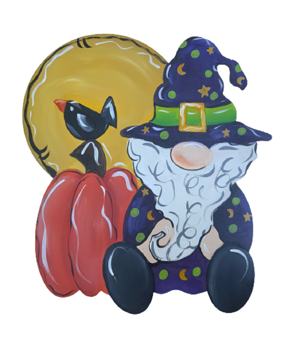 Design By Line Pumpkin MDF Cutout Gnome Sitting Next to Pumpkin - Unfinished For DIY