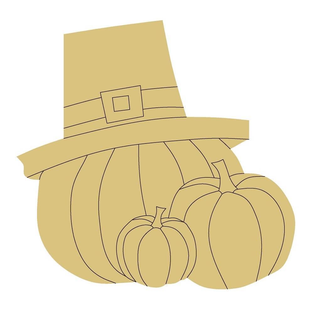 Design By Line Pumpkin Trio MDF Cutout With Hat - Unfinished For DIY