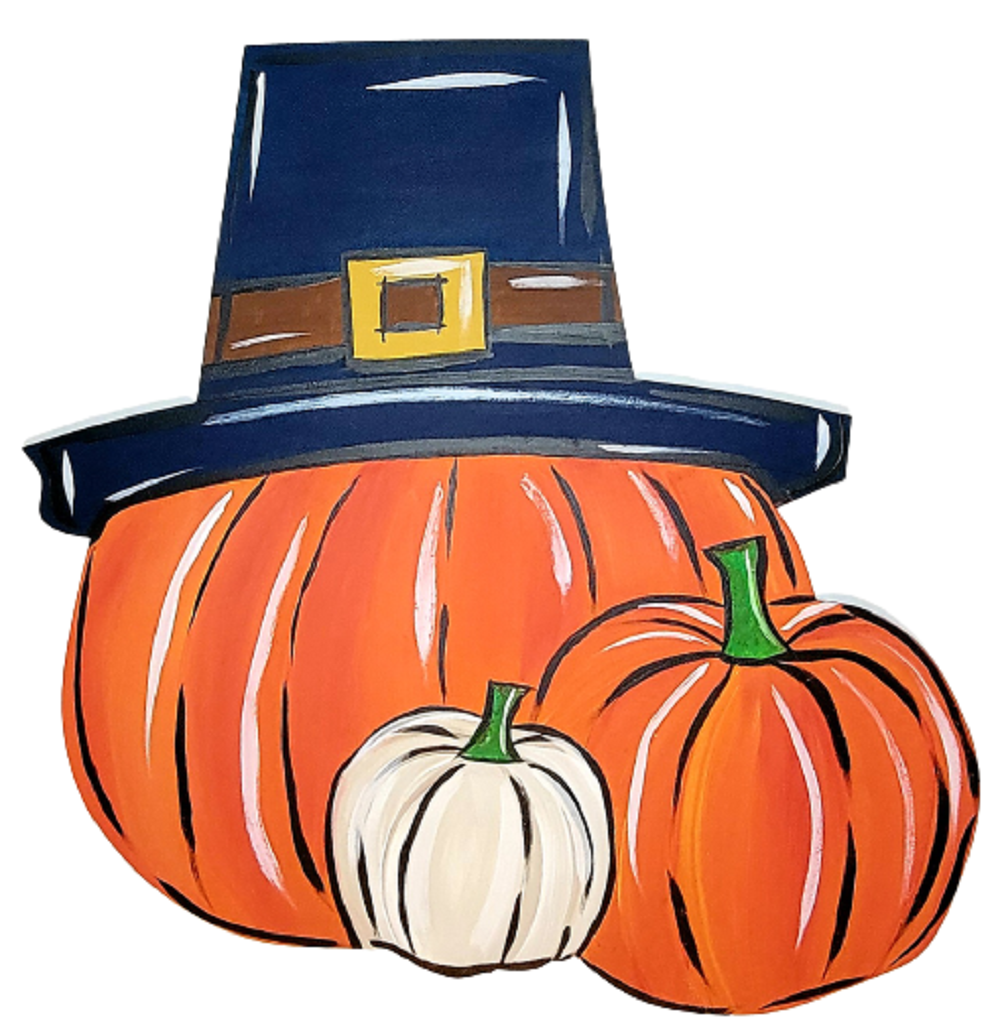 Design By Line Pumpkin Trio MDF Cutout With Hat - Unfinished For DIY