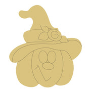 Design By Line Pumpkin MDF Cutout With Witch Hat And Rose - Unfinished For DIY