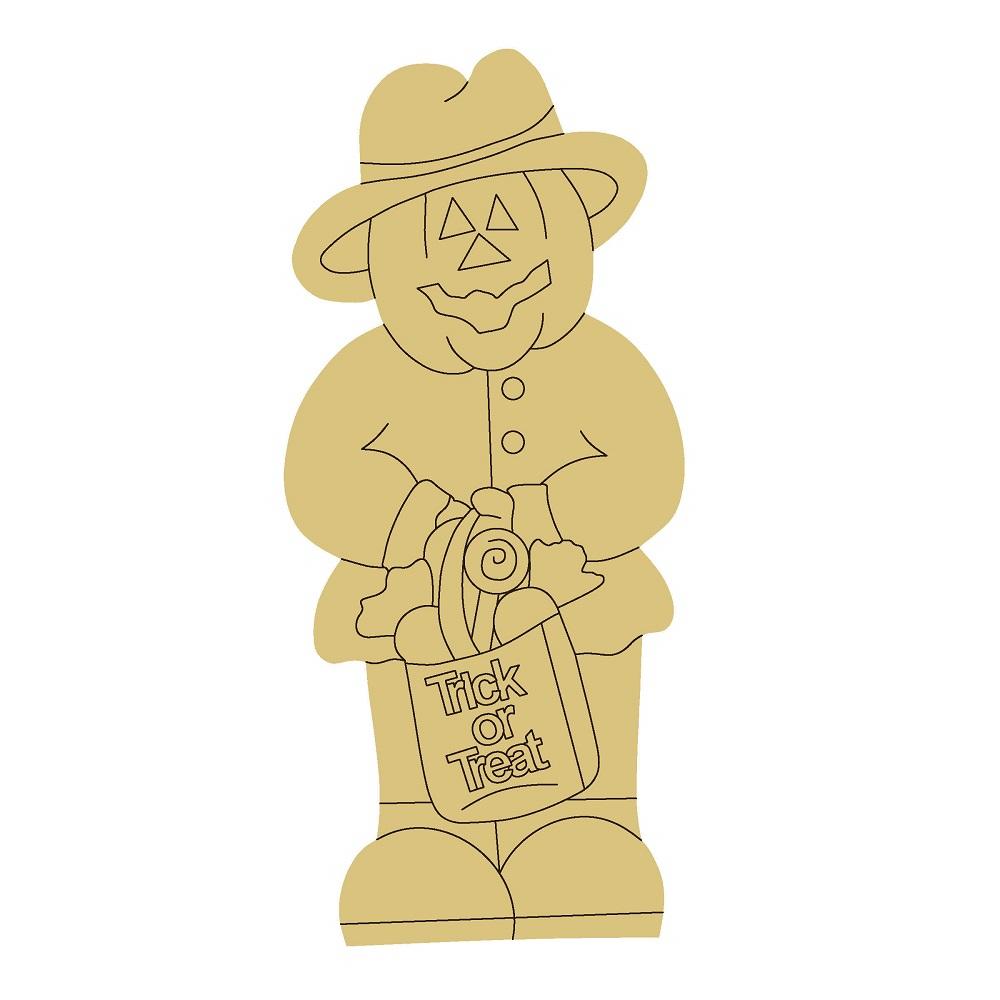 Design By Line Pumpkin Man MDF Cutout Trick Or Treat - Unfinished For DIY