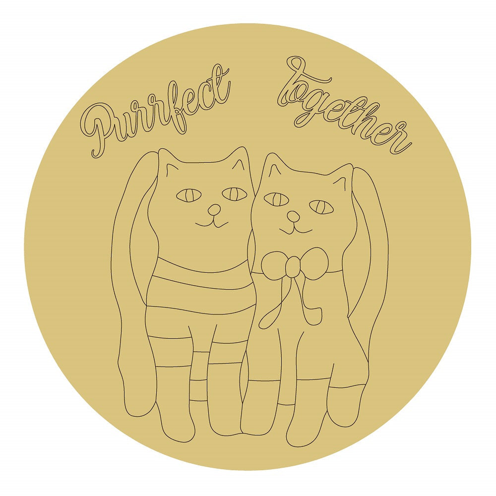 Design By Line Round MDF Cutout Purrfect Together Two Cats With Bow Tie - Unfinished For DIY