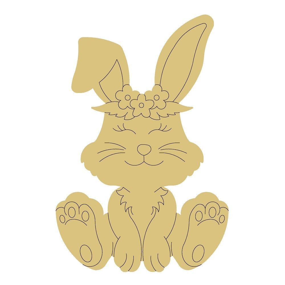 Design By Line Rabbit MDF Cutout Sitting Bunny With Flower Crown - Unfinished For DIY