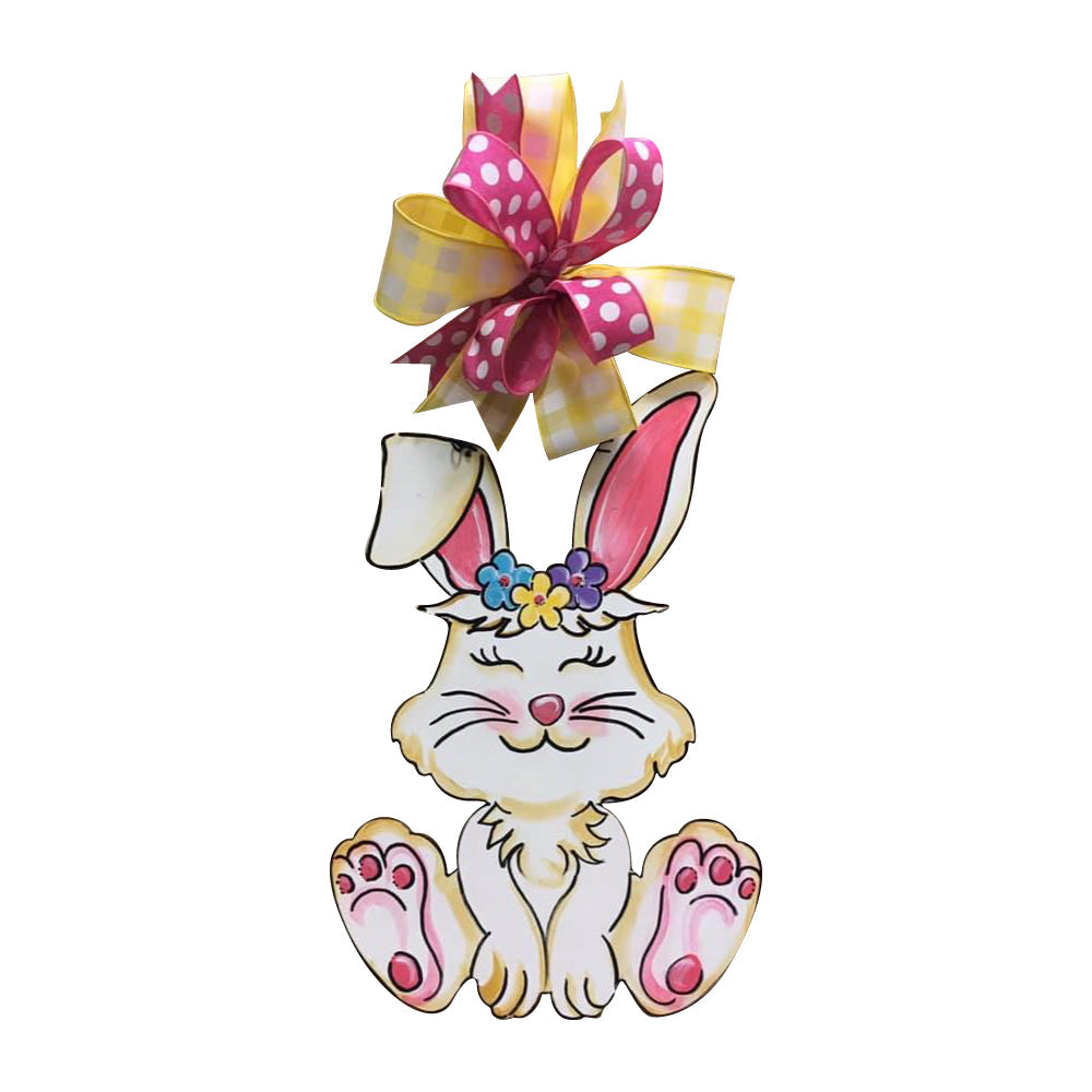 Design By Line Rabbit MDF Cutout Sitting Bunny With Flower Crown - Unfinished For DIY