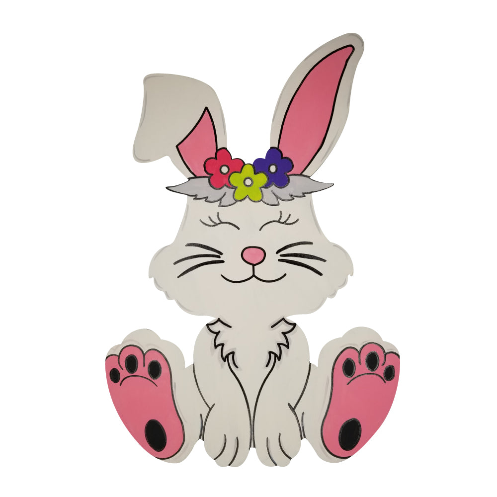 Design By Line Rabbit MDF Cutout Sitting Bunny With Flower Crown - Unfinished For DIY