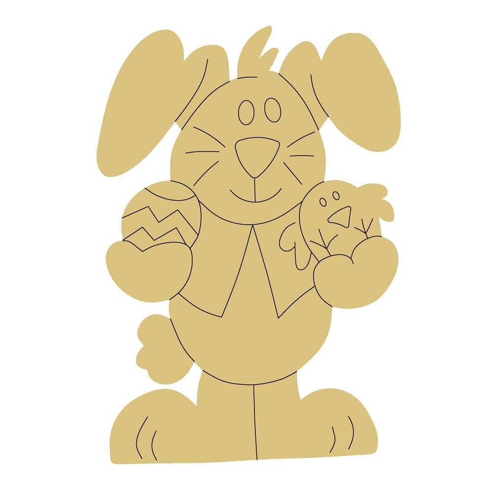 Design By Line Rabbit MDF Cutout Easter Bunny With Egg And Chick - Unfinished For DIY