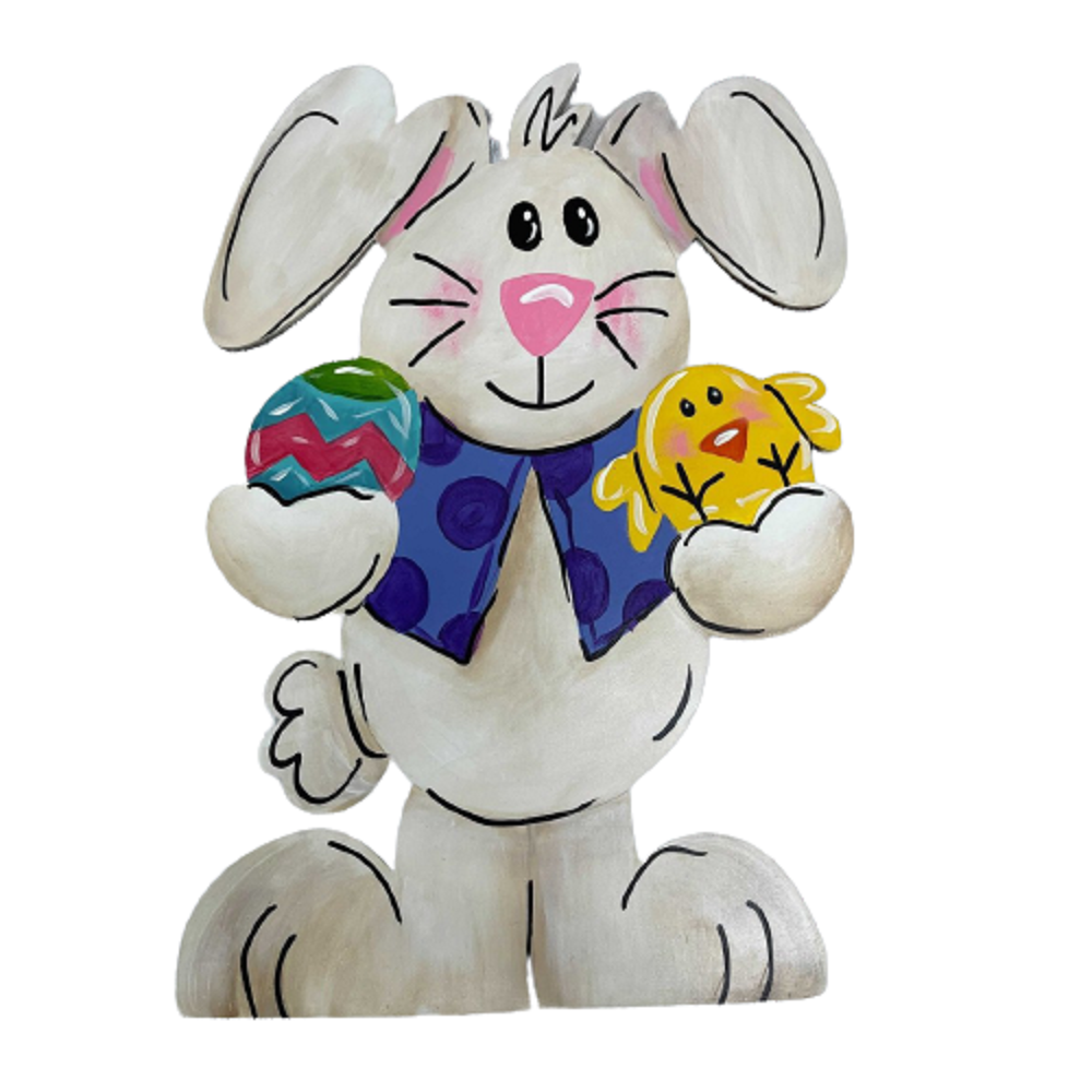 Design By Line Rabbit MDF Cutout Easter Bunny With Egg And Chick - Unfinished For DIY