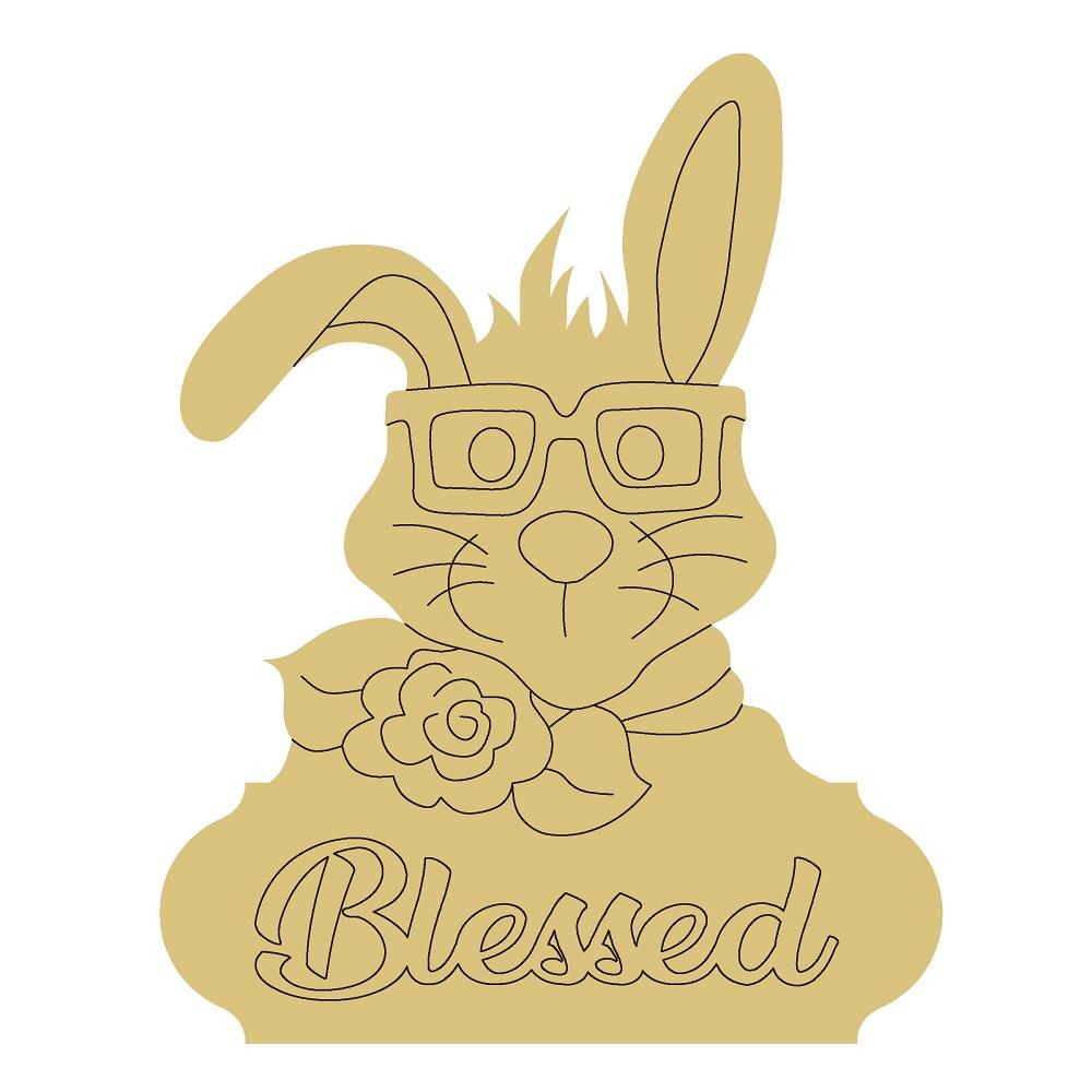 Design By Line Bunny MDF Cutout Blessed With Glasses And Flower - Unfinished For DIY