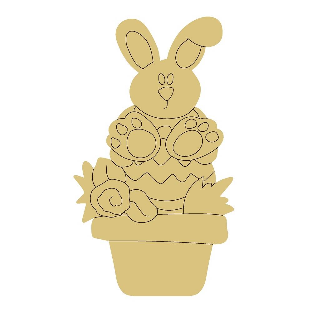 Design By Line Rabbit MDF Cutout In Flower Pot - Unfinished For DIY