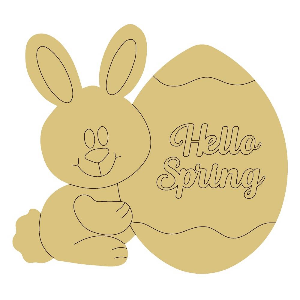 Design By Line Easter Bunny And Egg MDF Cutout Hello Spring - Unfinished For DIY