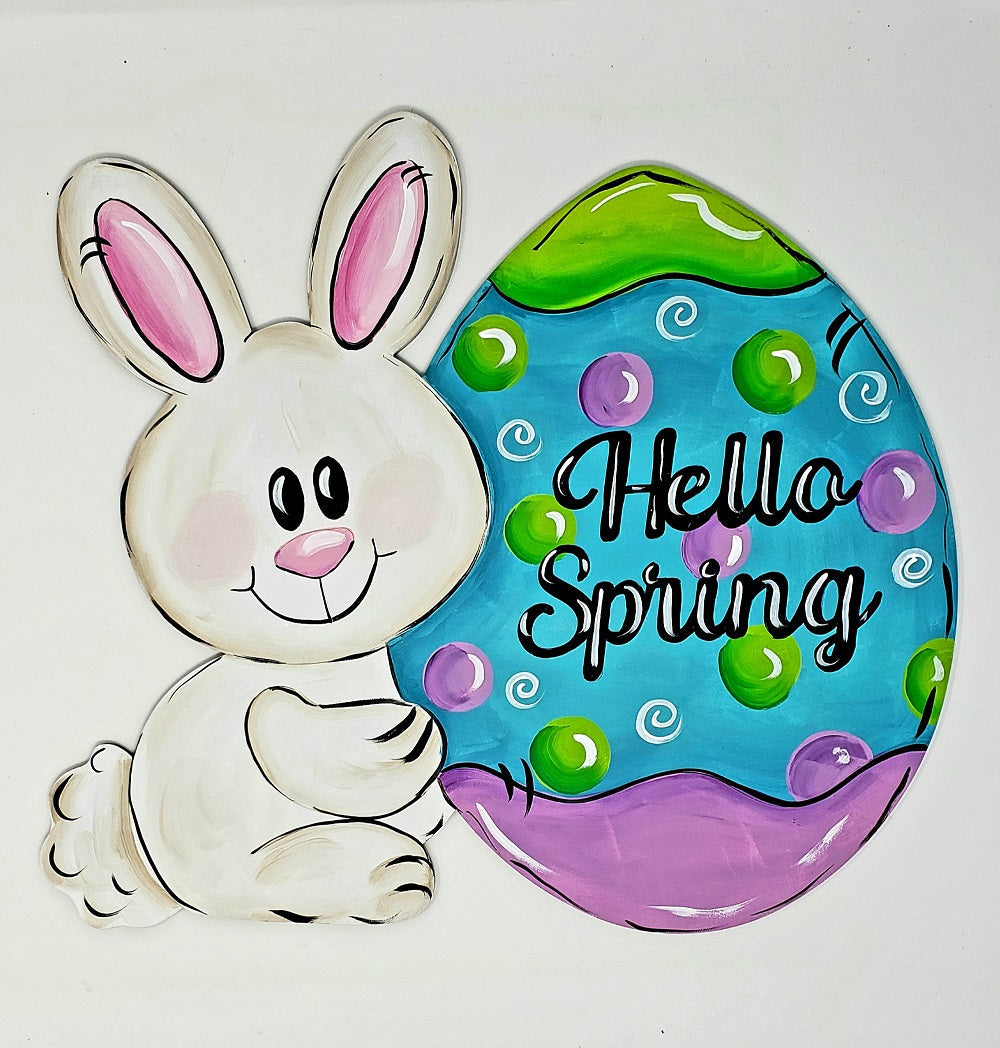Design By Line Easter Bunny And Egg MDF Cutout Hello Spring - Unfinished For DIY