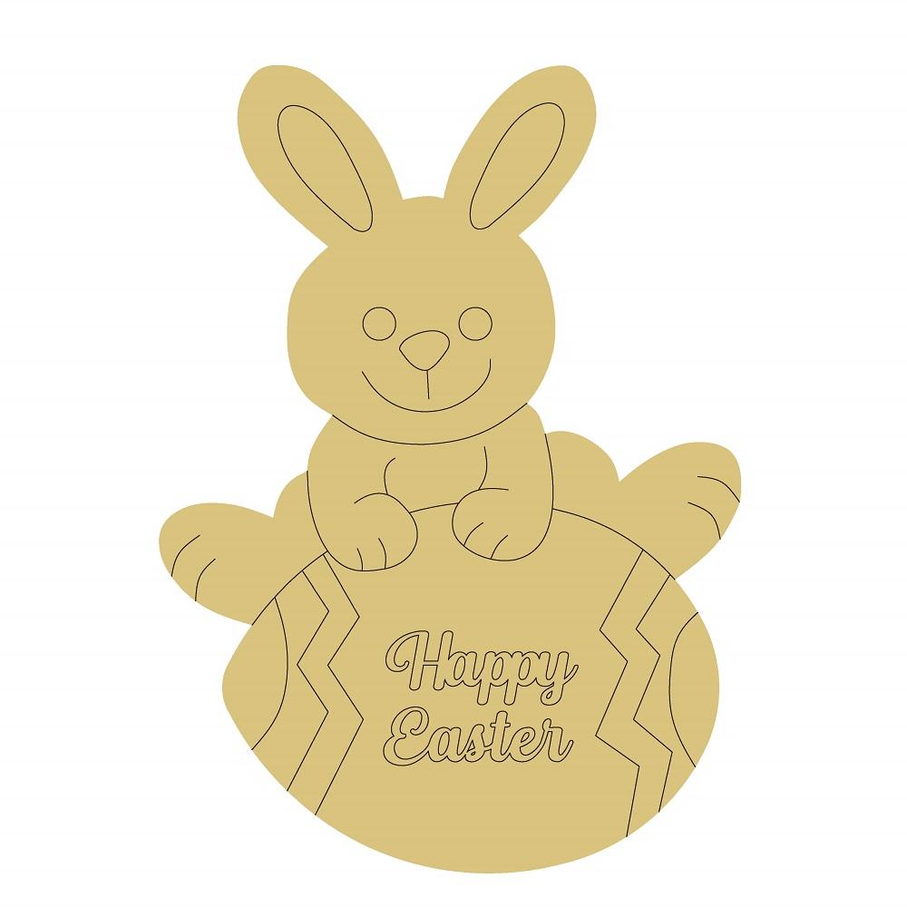 Design By Line Bunny On Egg Silhouette MDF Cutout Happy Easter - Unfinished For DIY