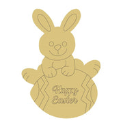 Design By Line Bunny On Egg Silhouette MDF Cutout Happy Easter - Unfinished For DIY