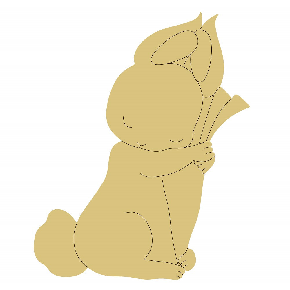 Design By Line Sitting Rabbit MDF Cutout Holding Carrot Bundle - Unfinished For DIY