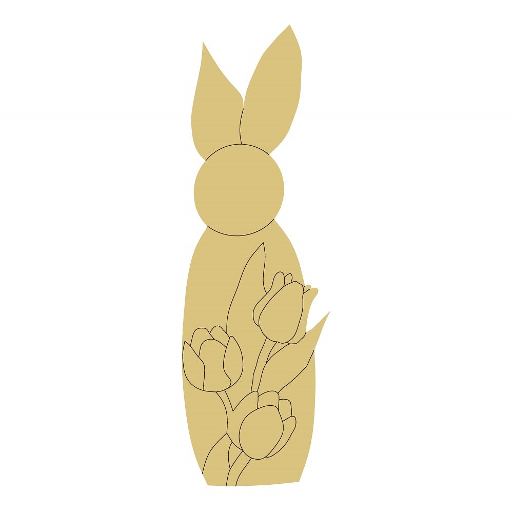 Design By Line Rabbit MDF Cutout Silhouette With Tulips - Unfinished For DIY