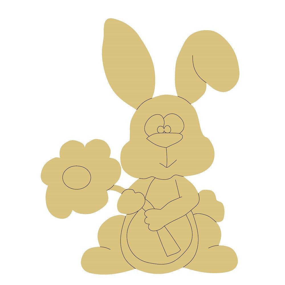 Design By Line Rabbit MDF Cutout Sitting With Daisy - Unfinished For DIY