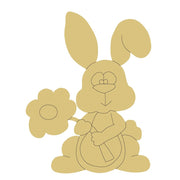 Design By Line Rabbit MDF Cutout Sitting With Daisy - Unfinished For DIY