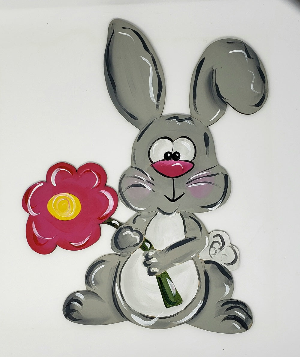 Design By Line Rabbit MDF Cutout Sitting With Daisy - Unfinished For DIY