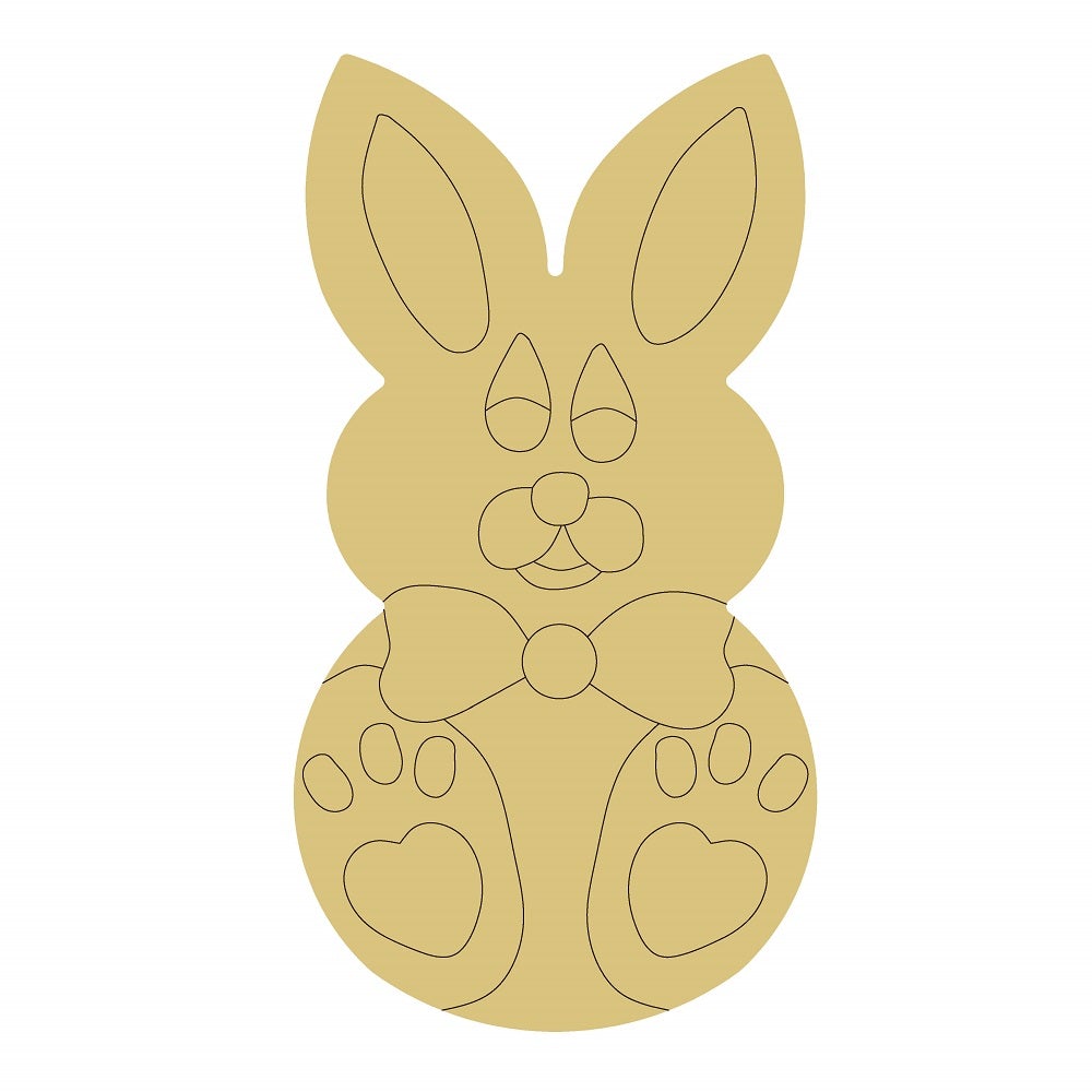Design By Line Rabbit MDF Cutout With Bow Tie And Heart Paw Pad Details - Unfinished For DIY