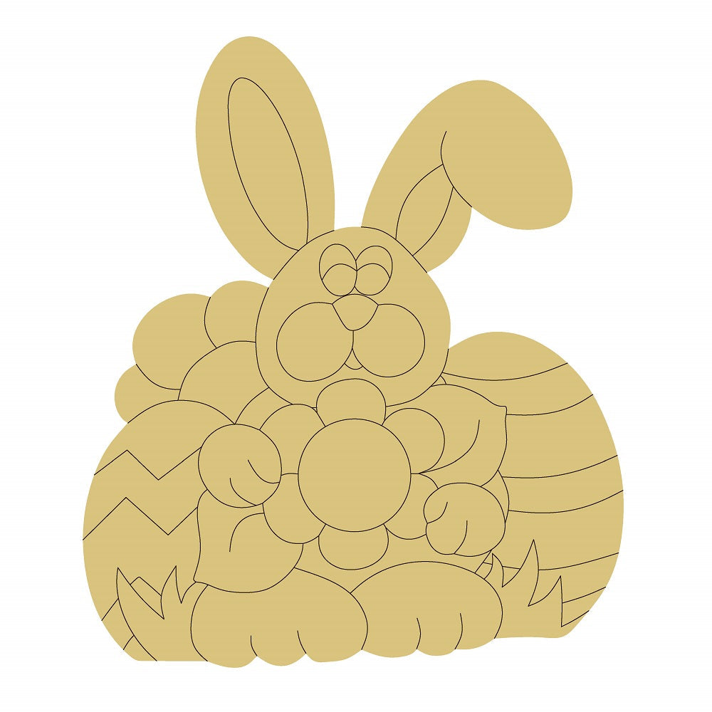 Design By Line Rabbit MDF Cutout Easter Bunny With Eggs In Grass - Unfinished For DIY