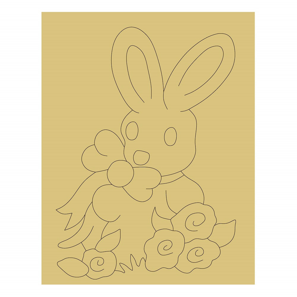 Design By Line Bunny MDF Cutout With Bow And Floral Bouquet - Unfinished For DIY