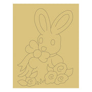 Design By Line Bunny MDF Cutout With Bow And Floral Bouquet - Unfinished For DIY