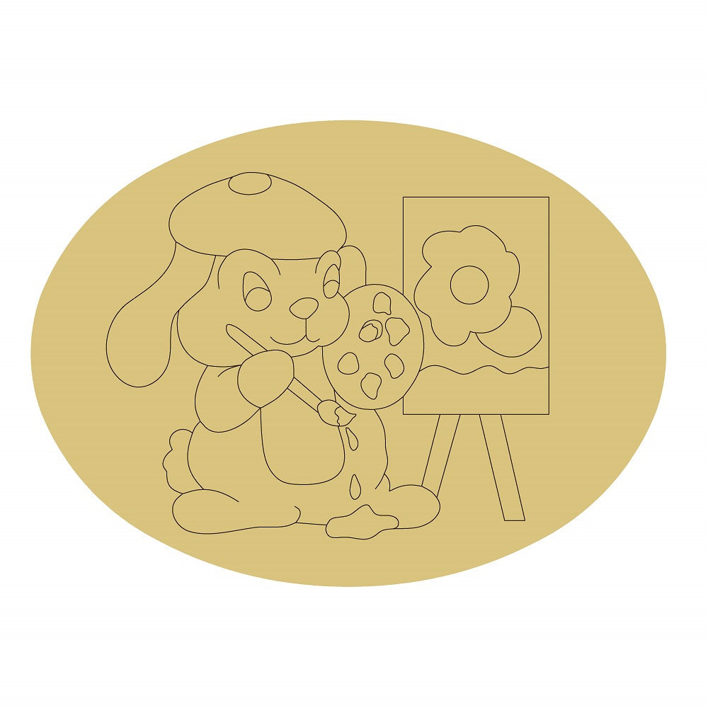 Design By Line Rabbit MDF Cutout Painting With Palette On Easel - Unfinished For DIY