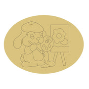 Design By Line Rabbit MDF Cutout Painting With Palette On Easel - Unfinished For DIY